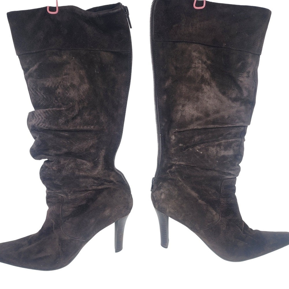 Bass Sevona Womens Brown Suede Slouch Knee High Boots Zip Pointed Toe Heel 9M
